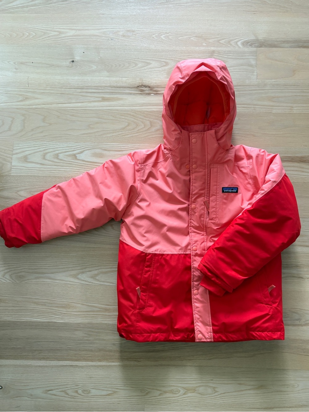 Patagonia Kids Two-Tone Pink and Red Ski Jacket with Hood